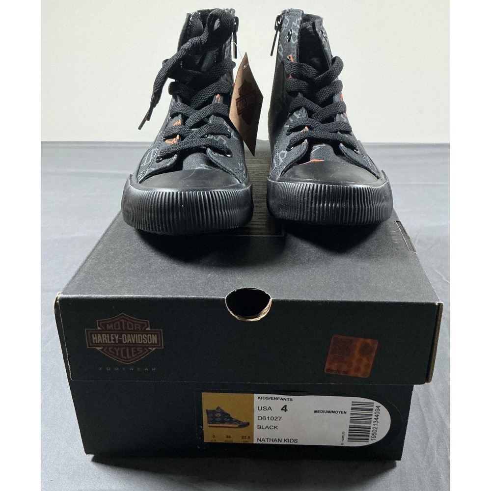 Harley-Davidson Nathan Kids Black Canvas High Top Sneakers Shoes D61027 Size 4
